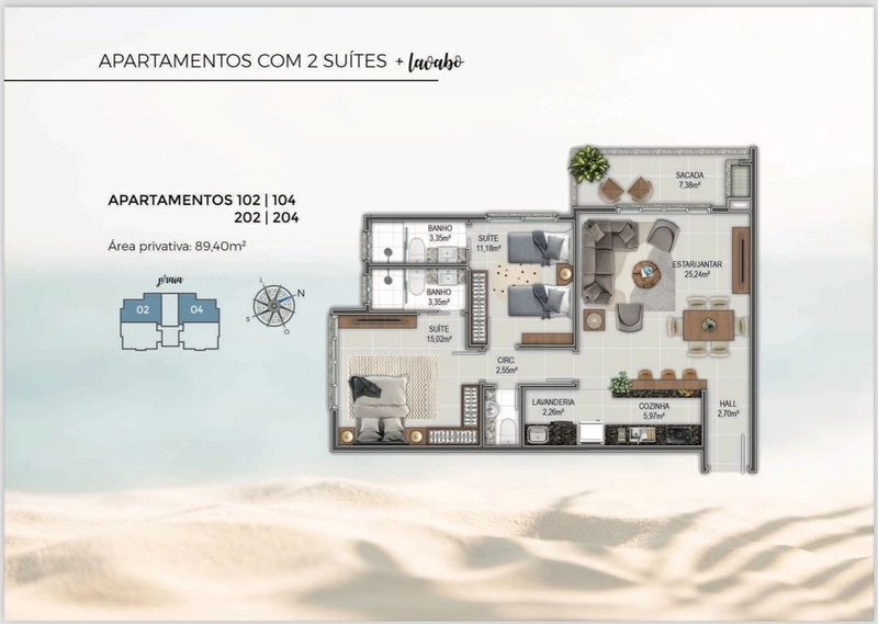 Apartamento  02 suítes, ensolarado e  a poucos metros do mar.: 15ª foto da galeria de imagens do imóvel