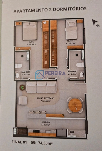 Apartamento de 02 dormitórios na planta: 2ª foto da galeria de imagens do imóvel