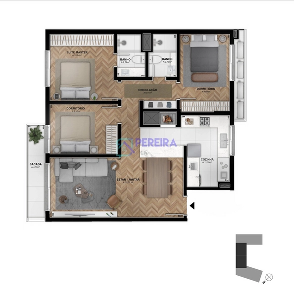 Apartamento na planta no Edifício Aires de Plaza - Parque Una: 19ª foto da galeria de imagens do imóvel