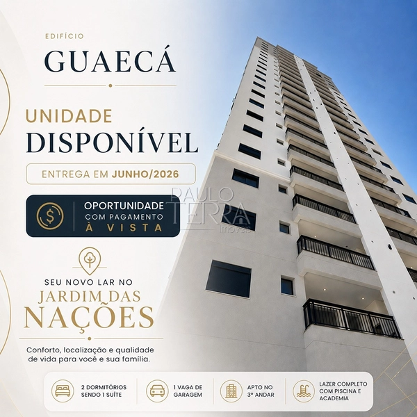 Apartamento no Edifício Guaecá com vista para Serra – 2 dormitórios e 1 vaga | Jardim das Nações – Taubaté: 1ª foto da galeria de imagens do imóvel