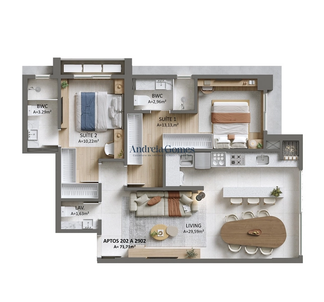 Apartamento com 02 dorm (sendo 2 suíte) à venda em Itajaí, Fazenda : 3ª foto da galeria de imagens do imóvel