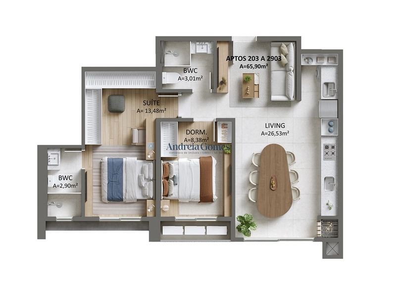 Apartamento com 02 dorm (sendo 1 suíte) à venda em Itajaí, Fazenda : 4ª foto da galeria de imagens do imóvel