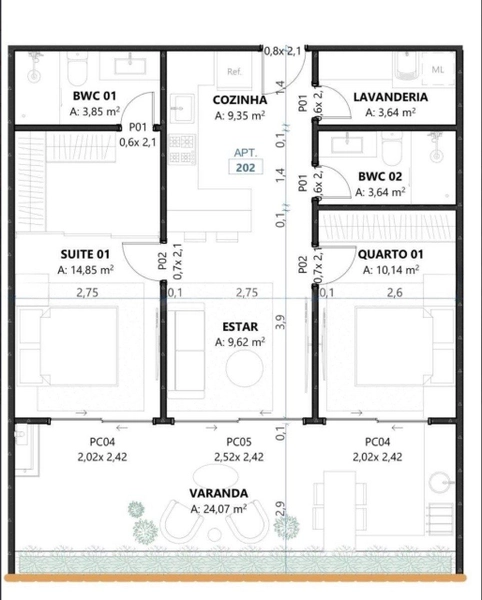 Apartamento de 84m² com dois dormitórios sendo 1 suíte no Campeche.: 21ª foto da galeria de imagens do imóvel