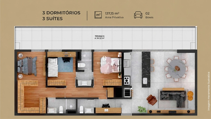APARTAMENTO GARDEN 3 DORMITÓRIOS , 03 SUÍTES, À VENDA NO ALTO DO PARQUE EM LAJEADO – 137,15 M² |  LE PARC CLUB. : 3ª foto da galeria de imagens do imóvel