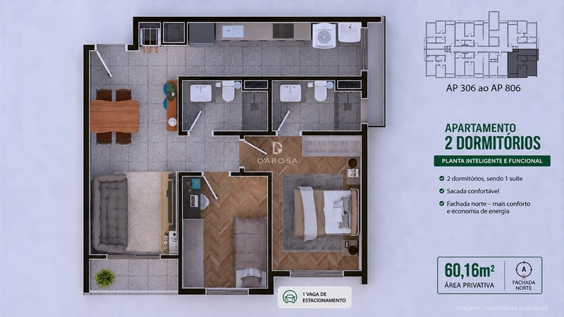 Lançamento | Apartamento 2 dormitórios com suíte no Bairro Campestre | Residencial Allis | R$ 389 mil": 4ª foto da galeria de imagens do imóvel