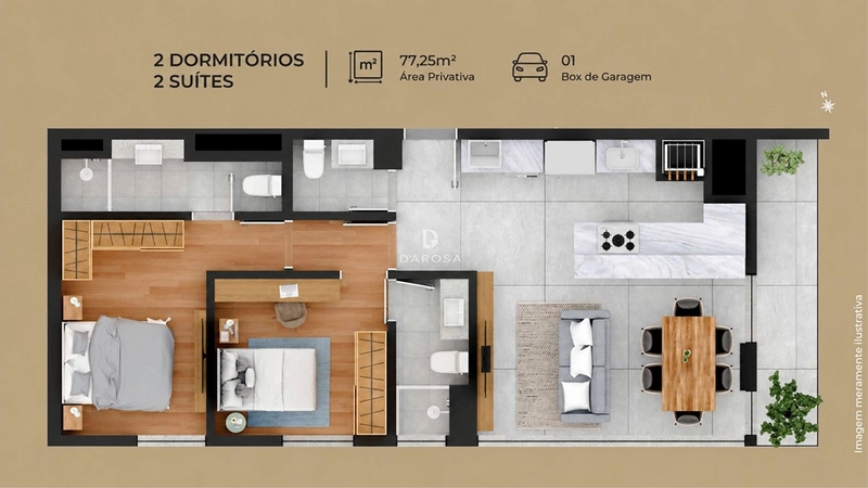 Apartamento 2 Quartos, 2 suítes, com  sacada , à venda no Le Parc Club , Alto do Parque, Lajeado: 2ª foto da galeria de imagens do imóvel