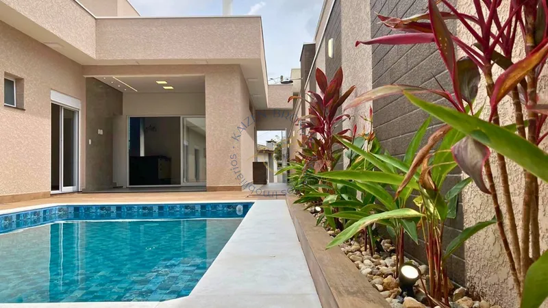 Casa nova à venda no Sunset Village em Bragança Paulista. 3 suítes, piscina aquecida, área gourmet, cozinha planejada e localização privilegiada próxima ao shopping.: 1ª foto da galeria de imagens do imóvel
