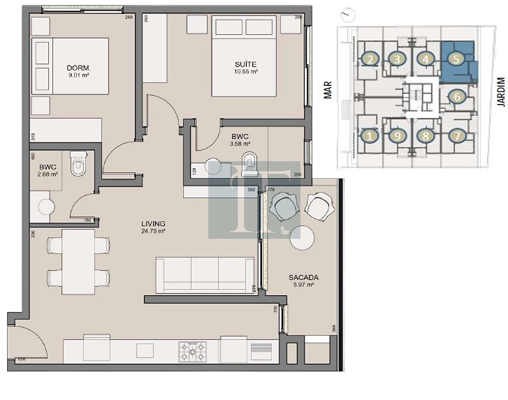 Apartamento com 2 quartos a 150 metros do mar  à venda na Cachoeira do Bom Jesus : 3ª foto da galeria de imagens do imóvel