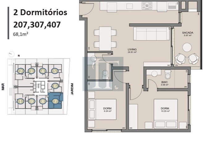 Apartamento com 2 quartos a 150 metros do mar  à venda na Cachoeira do Bom Jesus : 3ª foto da galeria de imagens do imóvel