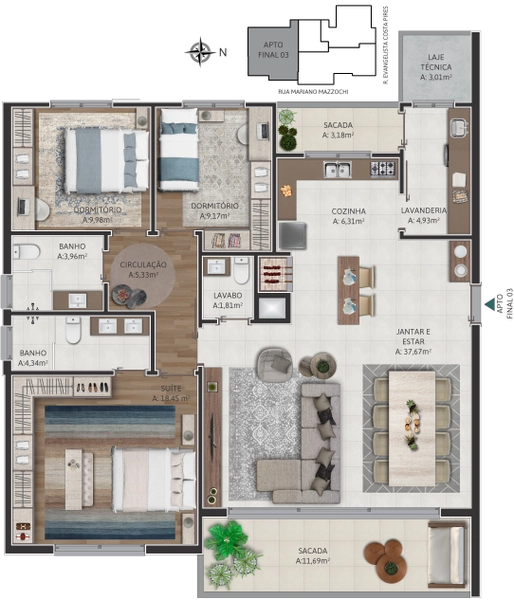 Residencial Villaggio Mariano de 3 dormitórios no Cruzeiro: 6ª foto da galeria de imagens do imóvel