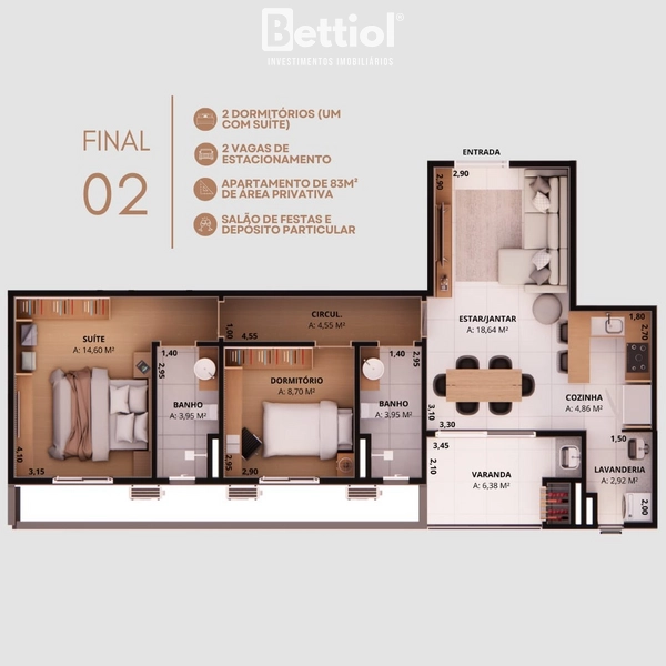 Apartamento 2 dormitórios no Sanvitto: 12ª foto da galeria de imagens do imóvel