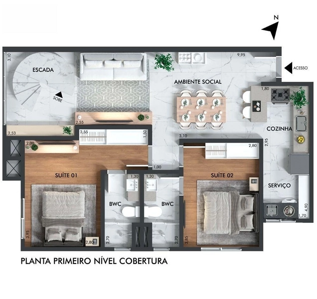 COBERTURA DUPLEX NO CENTRO - RESIDENCIAL LA VITA: 4ª foto da galeria de imagens do imóvel