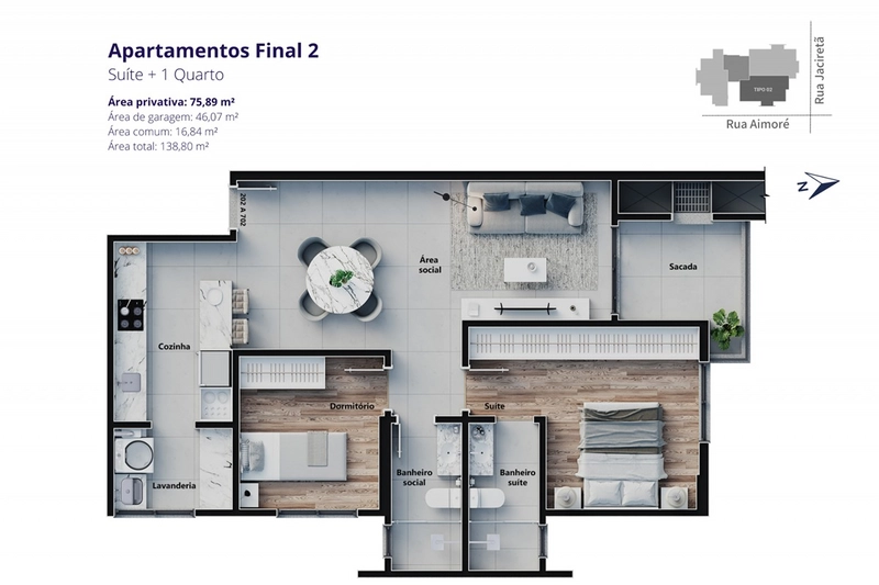 Apartamento na Planta com 1 Suíte + 1 Quarto – Residencial Tívoli: 5ª foto da galeria de imagens do imóvel