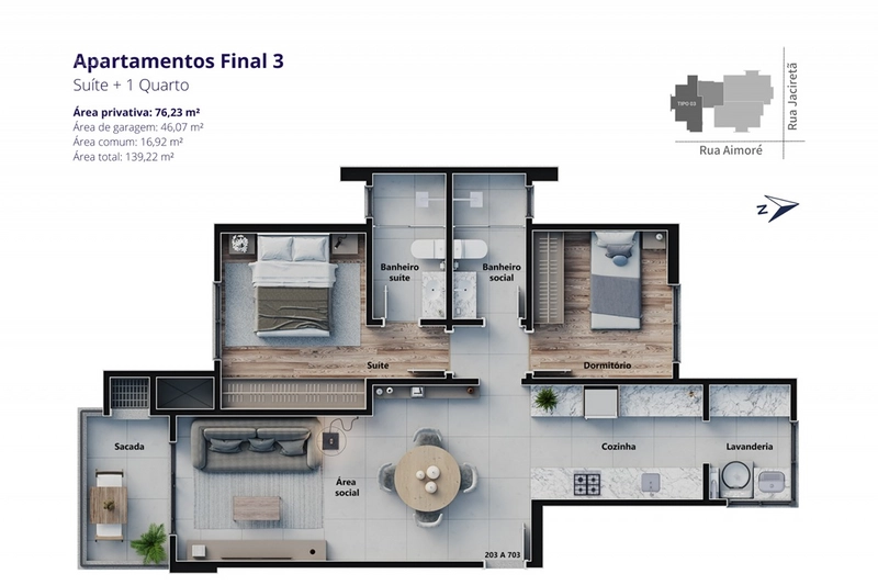 Apartamento na Planta com 1 Suíte + 1 Quarto – Residencial Tívoli: 6ª foto da galeria de imagens do imóvel