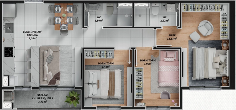 Apartamentos 3 dormitórios com suíte: 5ª foto da galeria de imagens do imóvel