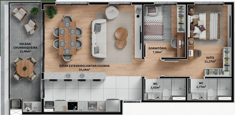 Apartamentos 3 dormitórios com suíte: 2ª foto da galeria de imagens do imóvel