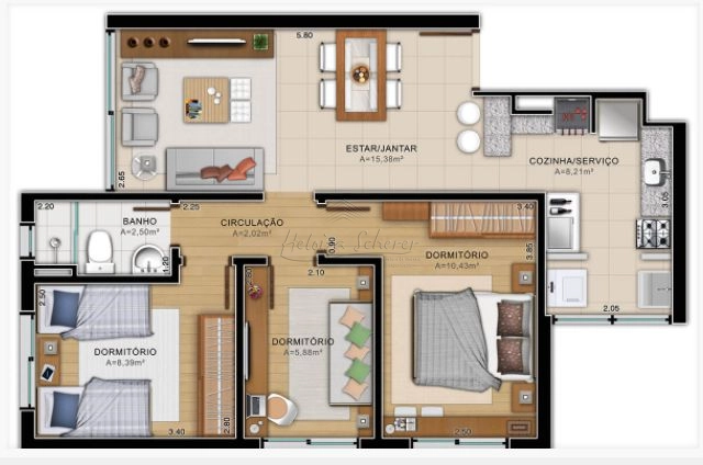 Apartamento de 03 quartos, 01 vaga no bairro Hípica / Ipanema: 4ª foto da galeria de imagens do imóvel
