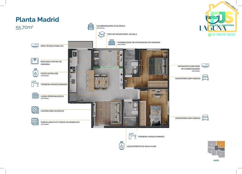 MELHOR APTO 2 DORM C/SUITE AO LADO DA LAGOA: 14ª foto da galeria de imagens do imóvel