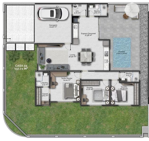 Casa com 3 dormitórios e piscina no Bosque da Mata: 2ª foto da galeria de imagens do imóvel