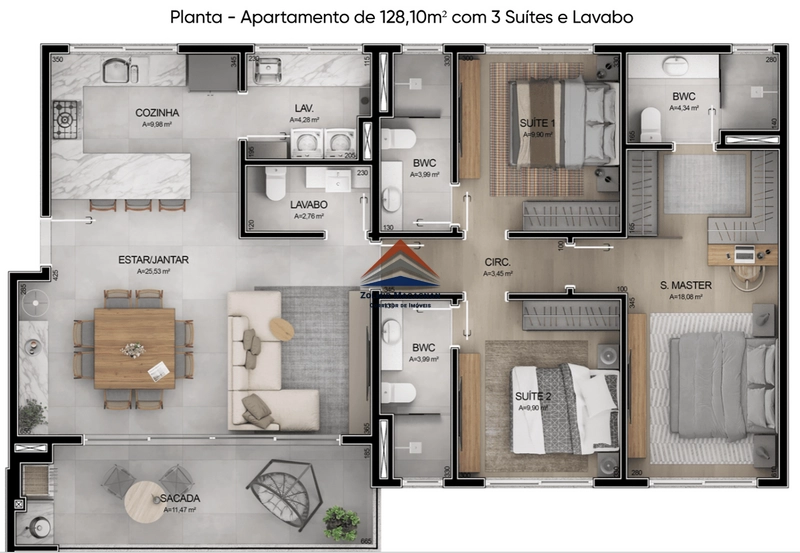 Apartamentos 3 Suítes Prontos Para Morar no Cacupé -Florianópolis: 18ª foto da galeria de imagens do imóvel