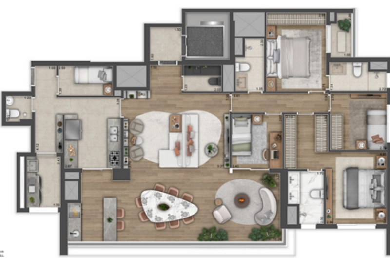 Apartamento de 4 dormitórios, sendo 3 suítes 2 vagas no Brooklin São Paulo.: 4ª foto da galeria de imagens do imóvel
