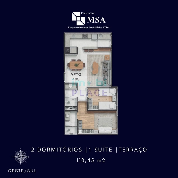 Apartamento com Terraço, 2 Dormitórios e Suíte no Edifício Sense, Tram: 1ª foto da galeria de imagens do imóvel