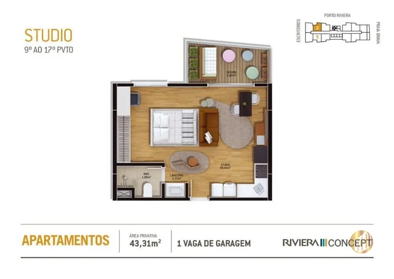 Apartamento no Edifício Riviera Concept -Stúdio: 15ª foto da galeria de imagens do imóvel