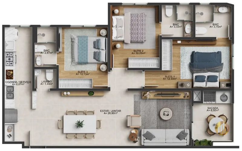 Apartamento 3 quartos no L''essence Residence Itajaí: 5ª foto da galeria de imagens do imóvel