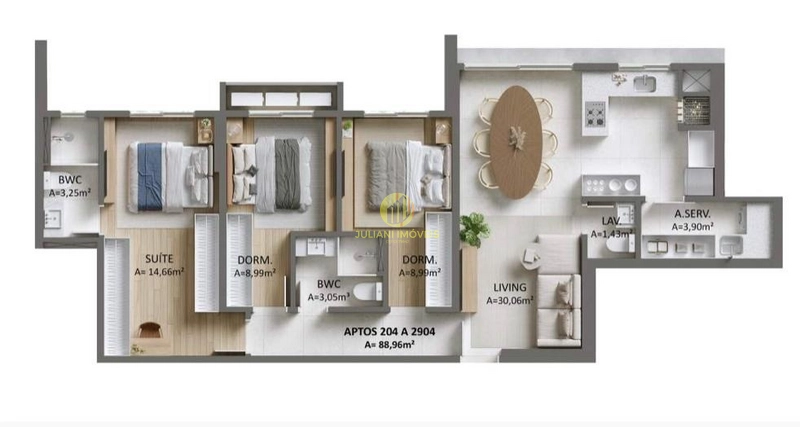 Apartamento 3 dormitórios  no Ed. Veritá na Fazenda em Itajaí: 2ª foto da galeria de imagens do imóvel