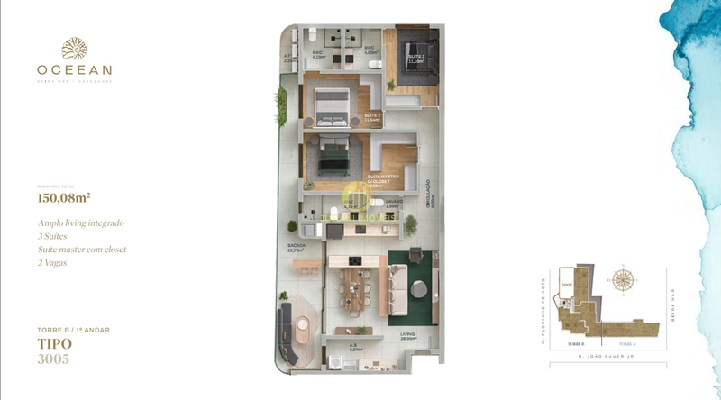 Apartamento frente mar Ed. Oceean na praia  Cabeçudas: 6ª foto da galeria de imagens do imóvel