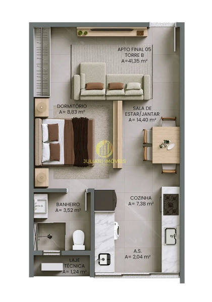 Stúdio com garagem no Ed. Residencial Paesaggio: 5ª foto da galeria de imagens do imóvel
