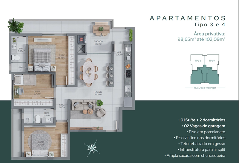 Apartamento 3 quartos  no Ed. Lago Louise em Itajaí: 7ª foto da galeria de imagens do imóvel
