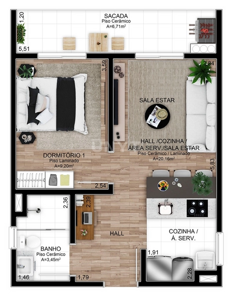 Apartamento de 1 dormitórios em Gravataí - Morar a uma quadra do centro de Gravataí. : 7ª foto da galeria de imagens do imóvel