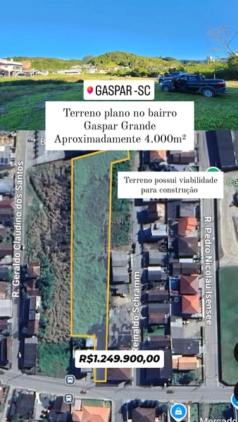 Terreno com Aproximadamente 4.000 m² à Venda em Gaspar – Duas Escrituras e Acesso por Duas Entradas! Excelente oportunidade para quem busca amplo terreno com versatilidade e localização estratégica!: 1ª foto da galeria de imagens do imóvel