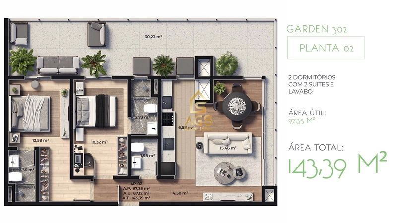 APARTAMENTO  GARDEN 2 SUÍTES: 14ª foto da galeria de imagens do imóvel