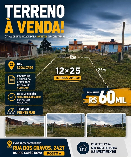 TERRRENO A VENDA EM CAPÃO NOVO! OPORTUNIDADE ÚNICA.: 1ª foto da galeria de imagens do imóvel