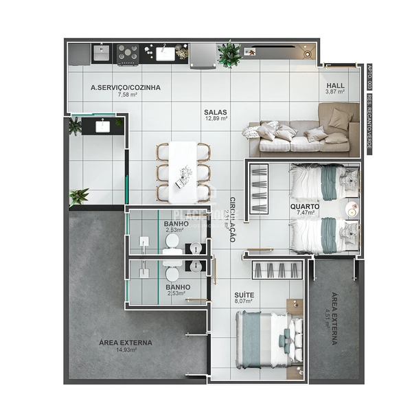 Apartamento com 2 quartos - B. Novo Mundo - Uberlândia-MG: 23ª foto da galeria de imagens do imóvel