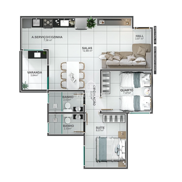 Apartamento com 2 quartos - B. Novo Mundo - Uberlândia-MG: 19ª foto da galeria de imagens do imóvel