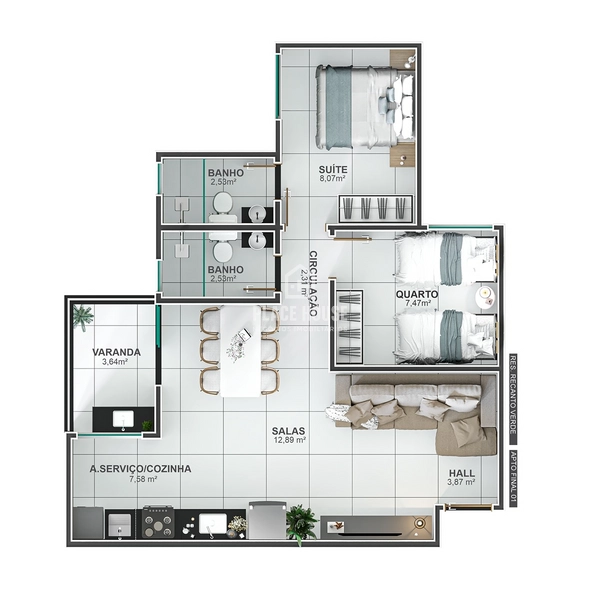 Apartamento com 2 quartos - B. Novo Mundo - Uberlândia-MG: 21ª foto da galeria de imagens do imóvel